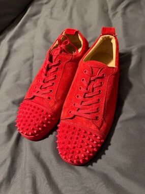 Christian Louboutin Louis Junior Spikes Suede Flat Red Sneakers US 10.5